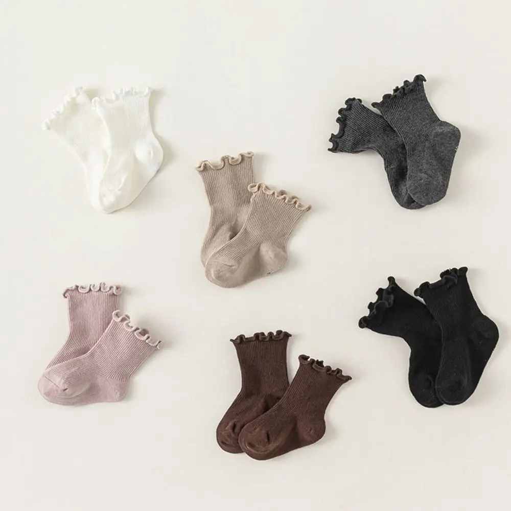 

6Pairs Simple Ruffle Baby Cotton Socks Autumn Spring Breathable Kids Short Tube Socks Mid-calf Cute Toddle Sweet Socks Newborn