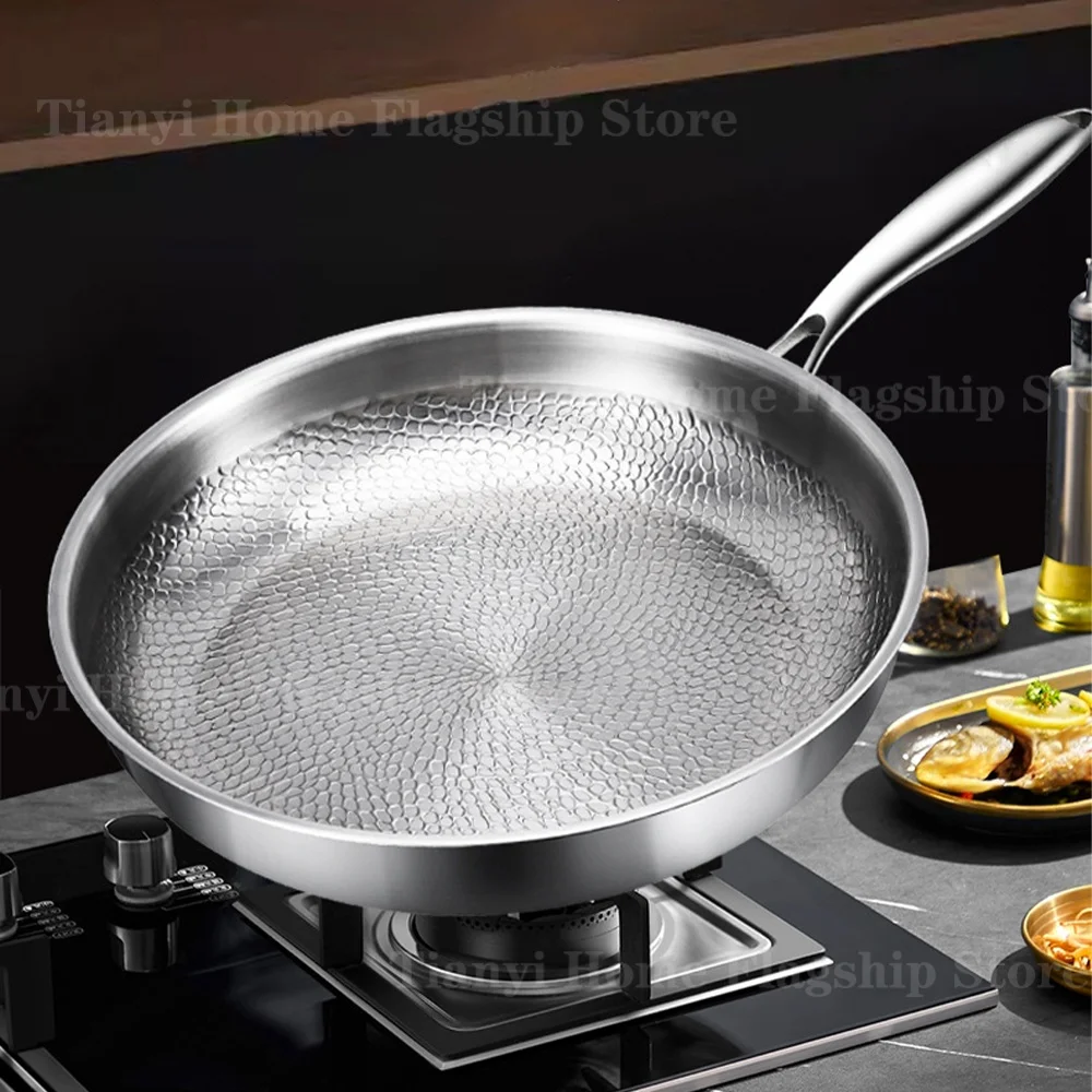 

Титановая сковорода из нержавеющей стали с антипригарным покрытием, кастрюля вок, домашняя сковорода для яичного стейка, индукционная плита, газовая плита, кухонная посуда