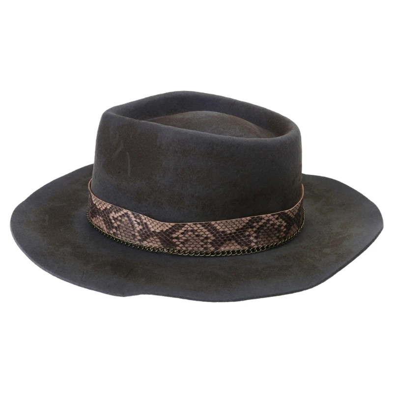 

Homburg Top Hat with Distressed Ribbon Victorian Age Wool Top Hat Classical Rancher Hat for Boy Men Adults Wool