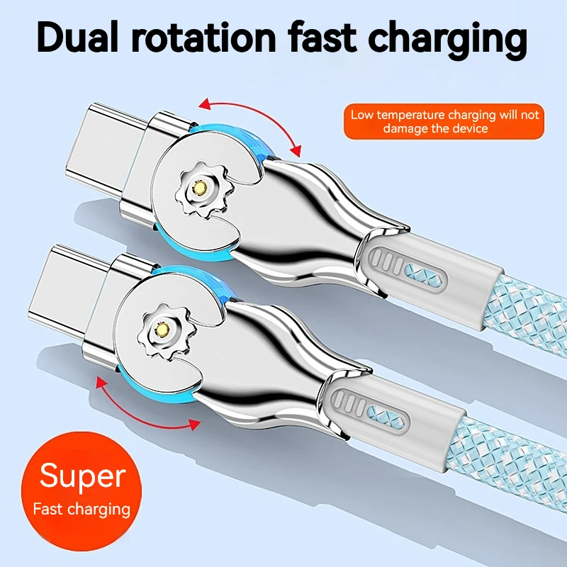 6A Double Head Type-C Double Elbow Rotatable Super Fast Charging Cable Suitable For IPhone iPad Male To Male Type C to Type C