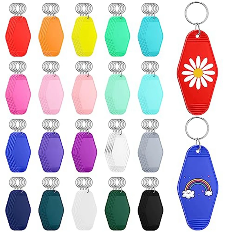 100 Pcs ABS Blank Hotel Motel Keychain Plastic Sublimation Blank Keychains Bulk 20 Colors