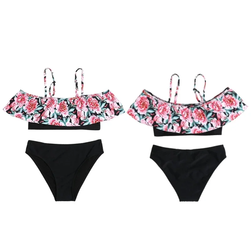 أطفال بنات لباس سباحة قطعتين مجموعة البكيني الأطفال الصيف لطيف الأزهار طباعة ملابس السباحة لينة تنفس بحر ملابس السباحة