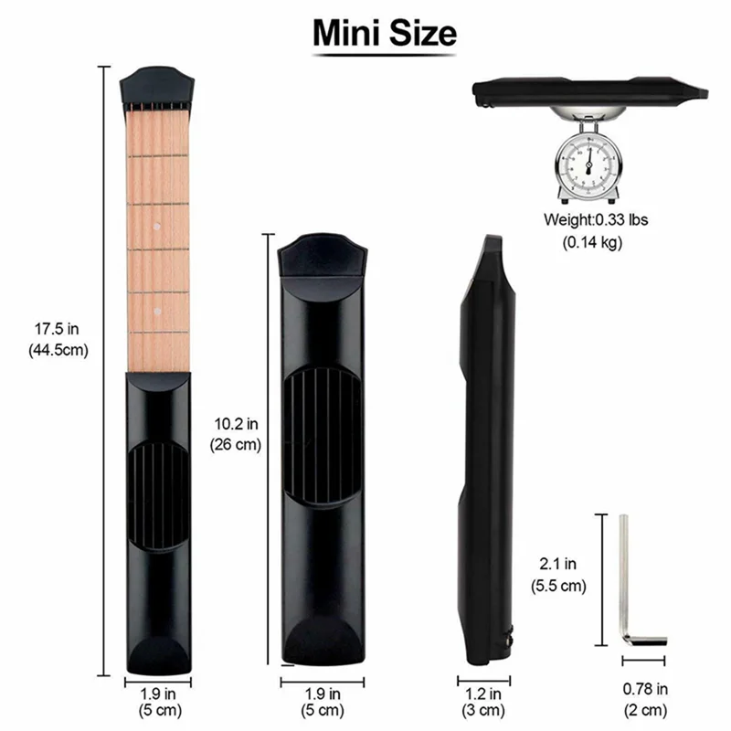 رقبة ممارسة الجيتار XSXS-Pocket، أداة ممارسة وتر الجيتار المحمولة المكونة من 6 فريت للمبتدئين، متينة وسهلة التركيب