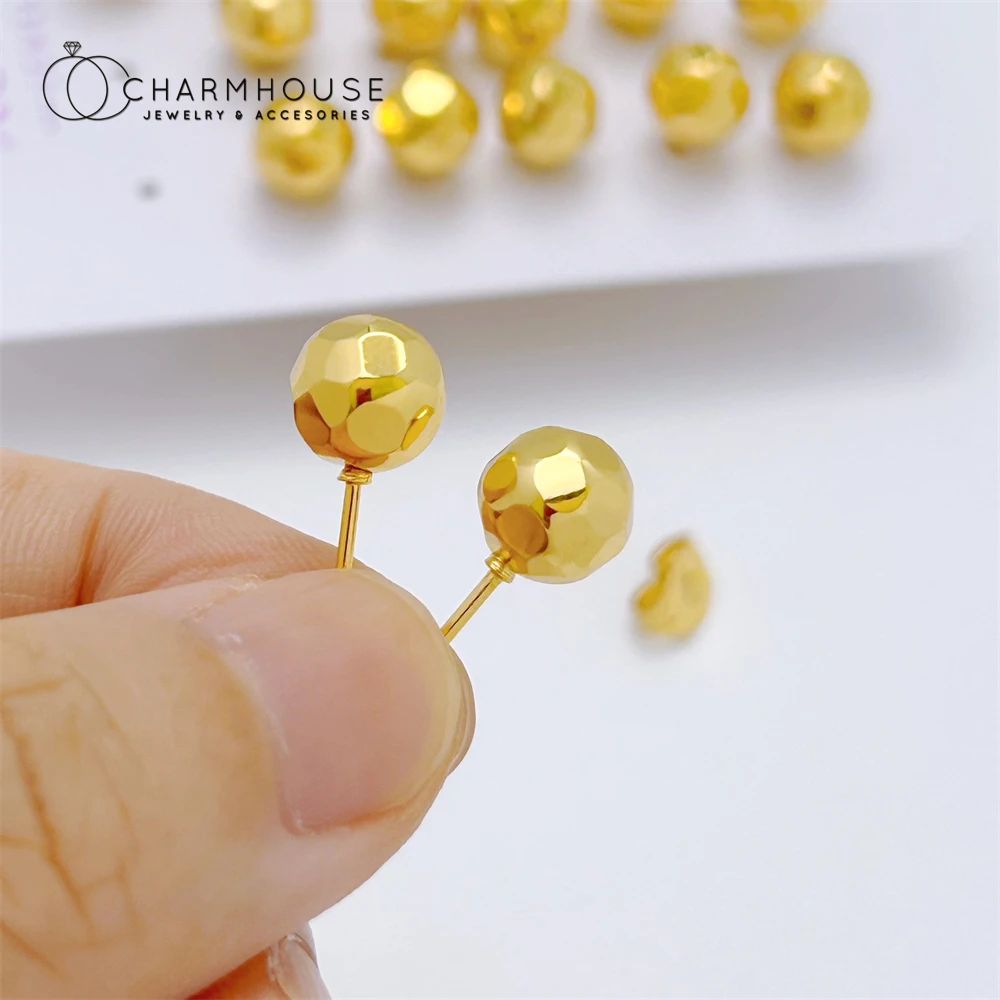 Gold Color Stud Earrings for Women 8mm Buddha Beaded Earing Brincos Femme New Fashion Jewelry Accessories Party Gifts Bijoux