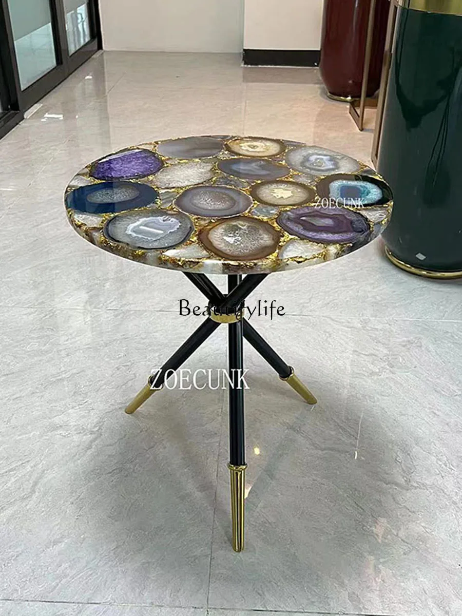 

Stainless Steel Italian Minimalist Sofa Edge Small round Table Advanced Artistic Home Corner Table