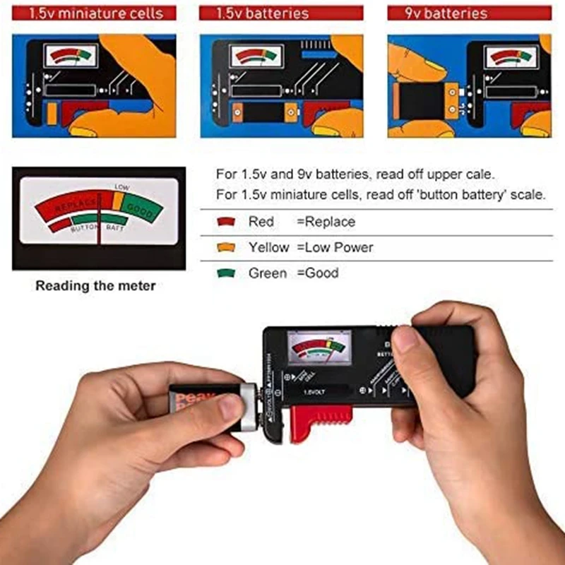 2 Pack Battery Tester, Universal Battery Checker For AA/AAA/C/D / 9V / 1.5V Button Cell Batteries