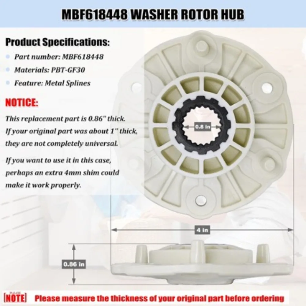 

MBF618448 Washing Machine Rotor Hub Assembly PBT-GF30 - Compatible with LG Washer 4413ER1001C Replacement Part