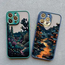 Forest Sunset Landscape Painting Phone Case For iPhone 16 11 13 12 Mini 15 Pro Max 14 7 8 Plus XR XS SE2 Beautiful Flower Cover