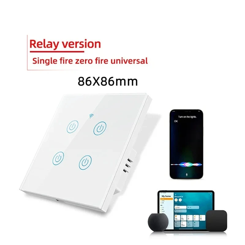 Cerhot Homekit Wifi Smart Switch Touch Key Siri Control 1/2/3/4 Gang No Neutral And Neutral Needed Dual Mode EU Plug