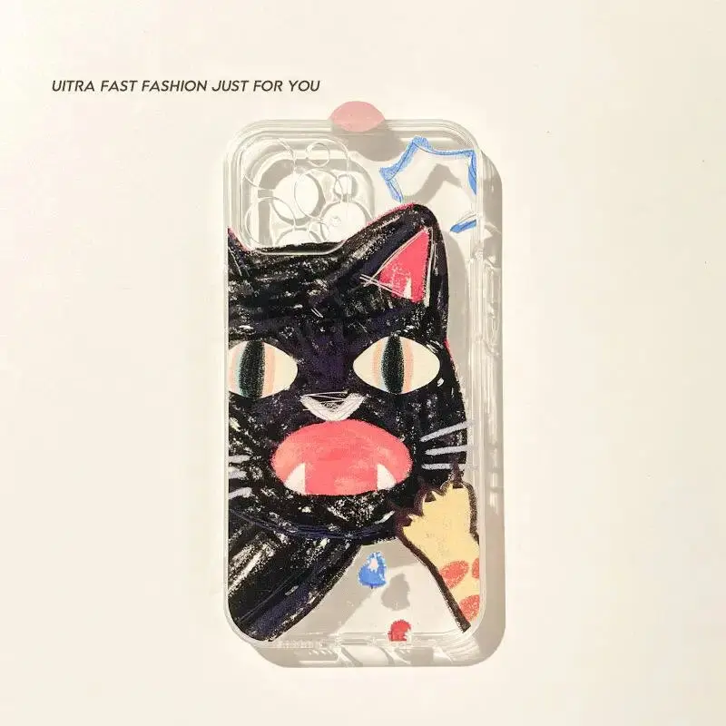 Doodle Angry Cat Clear Case For Samsung A73 A72 A71 A55 A52 A51 A50 A35 A33 A32 A31 A30 A24 A23 A22 A13 A12 A05 5G Fundas Cover