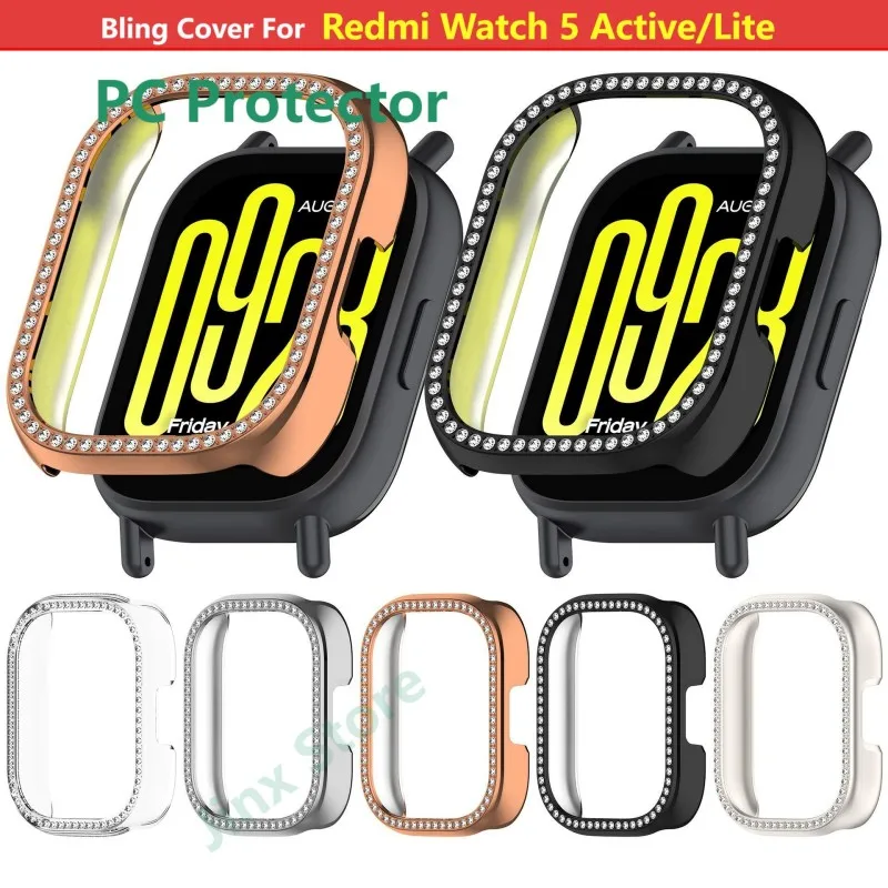 Bling pc oco caso para redmi relógio 5 ativo lite samrt cinta diamante cristal watch5 pára-choques capa protetor para xiaomi banda