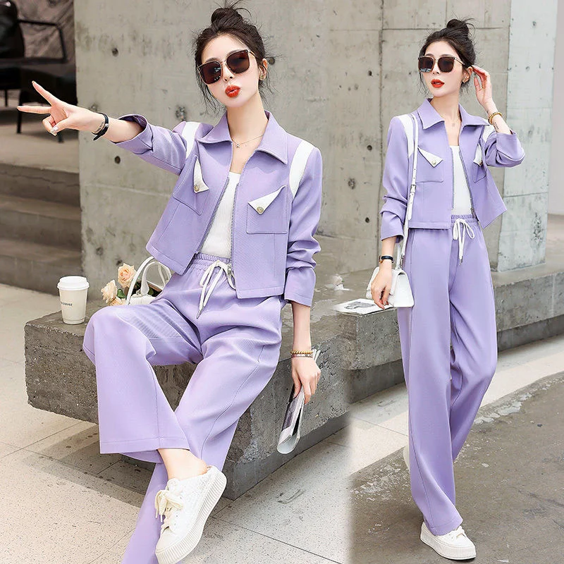 Women's Spring And Autumn 2025 New Explosions Online Celebrity Fried Street Leisure Fashion Sports Wide-leg Pants Two-piece Suit