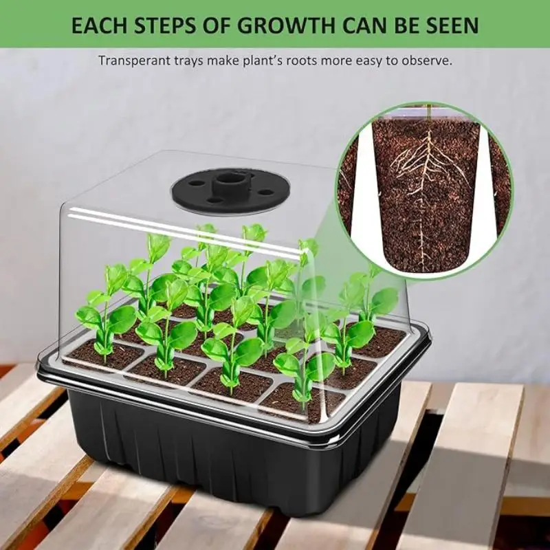 صينية بداية البذور مع أضواء النمو، مجموعتان إنبات البذور مع قبة رطوبة قابلة للتعديل، دفيئة صغيرة لإنبات البذور