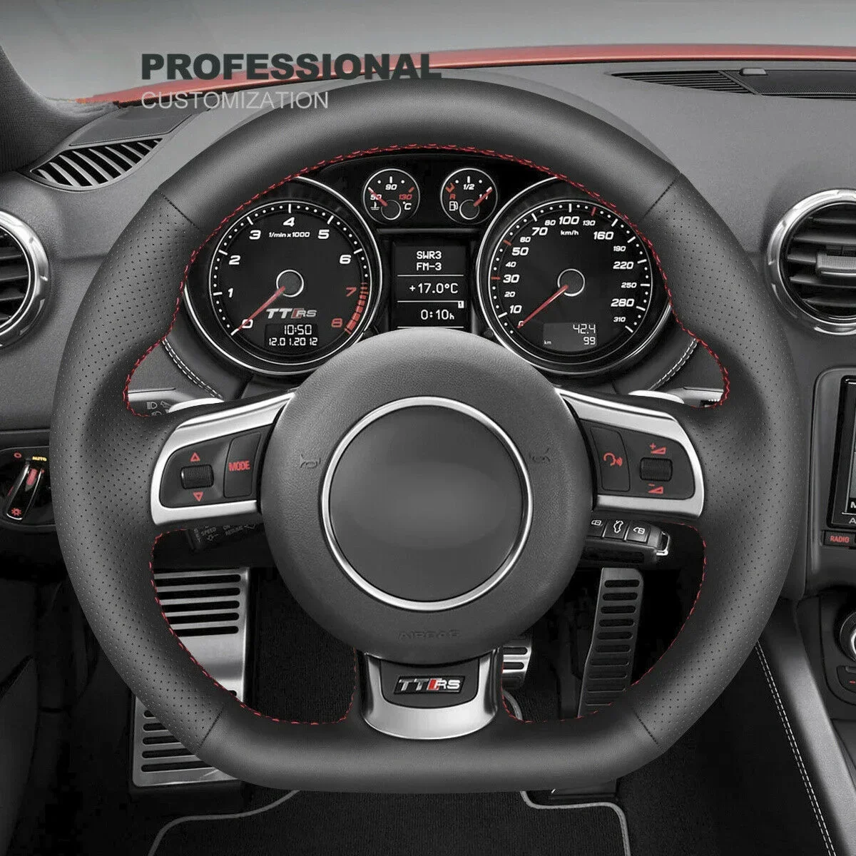 

DIY Genuine Leather Car Steering Wheel Cover Wrap For Audi TT RS 2009-2014 RS 3 Car Accessories