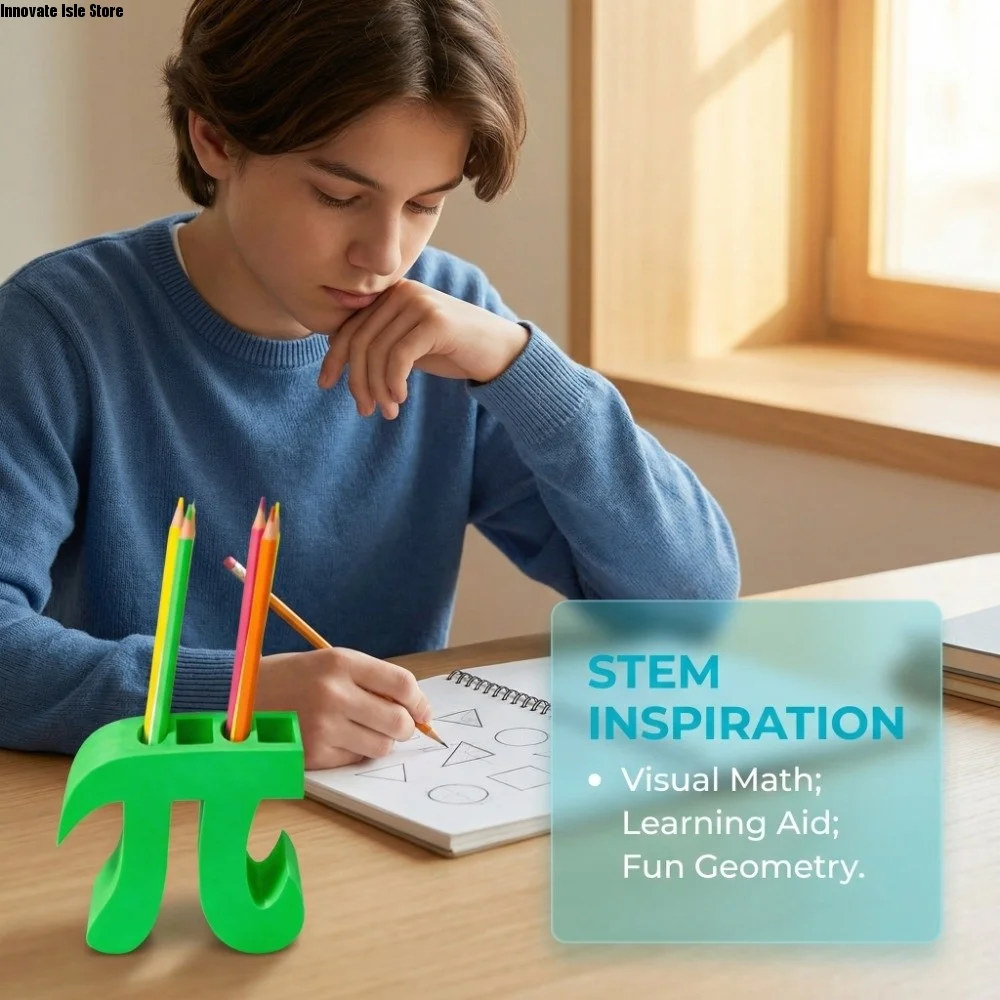 Durable Creative Pi Pen Holder Green Desktop Storage 3.14 Pi Day Gift Greek Letter Math Festival Stationery Box School