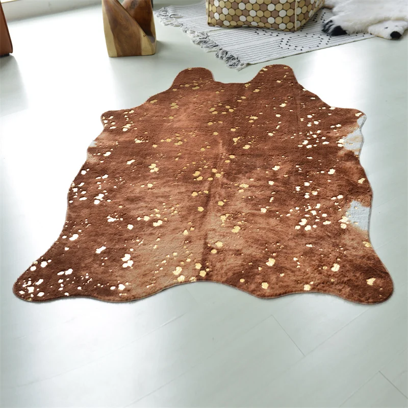 

Gold stamping Luxury Faux Cowhide Rug Carpet Rug for Living Room Bedroom Western Home Decor Faux Fur Cow Print Rugs