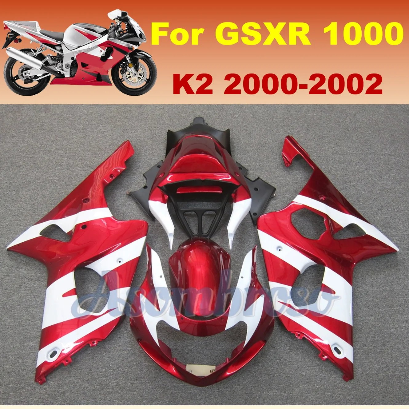 

Комплект обтекателя из АБС-пластика для Suzuki GSXR 1000 2000 2001 2002 GSX-R1000 GSXR1000 00 01 02 K2, комплект красных и белых кузовных работ