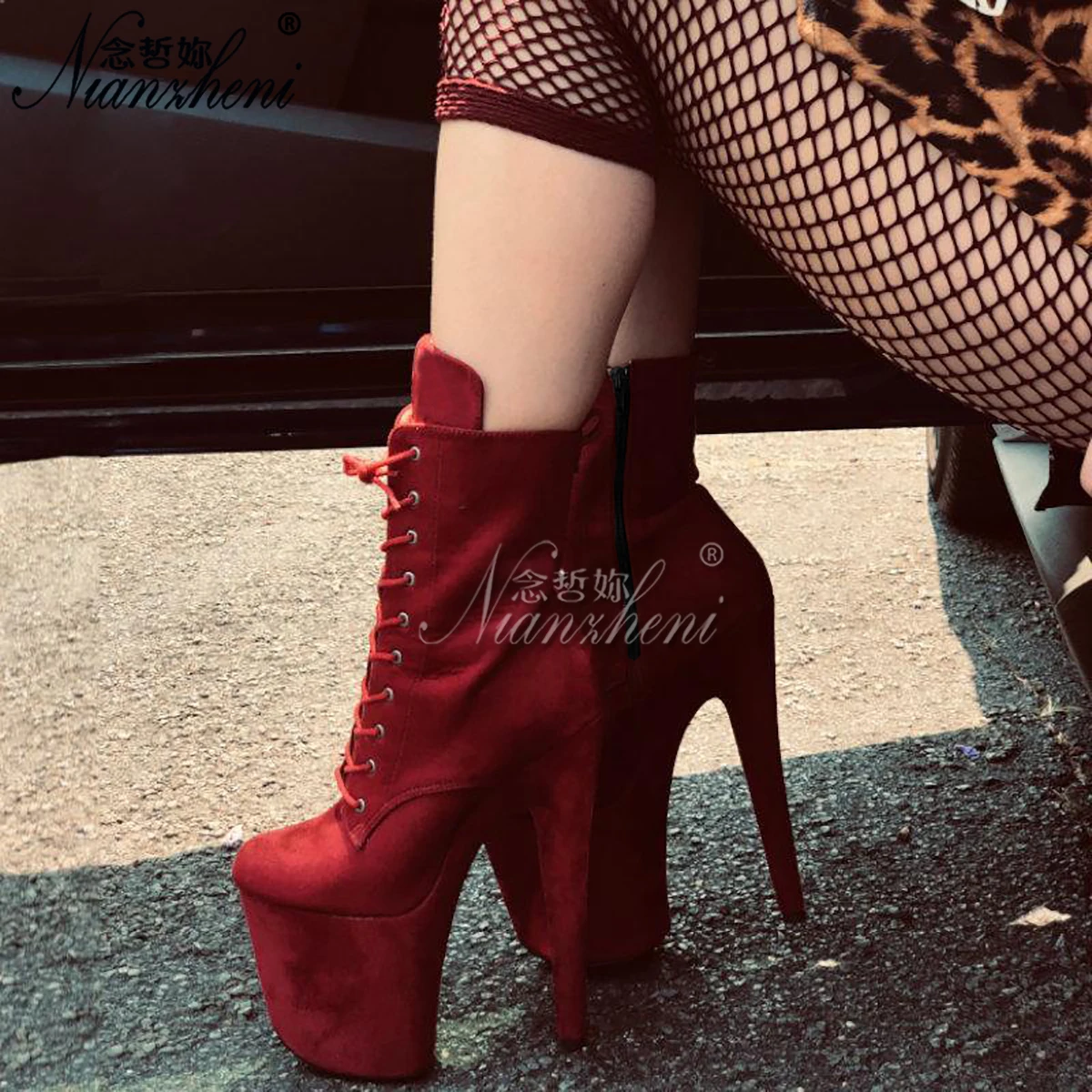 

Pole Dance Exotic shoes Stripper flock 12 Big Size 8inch High Heels Stiletto Ankle Boots 20cm Platform Open Toe lady Sexy Fetish