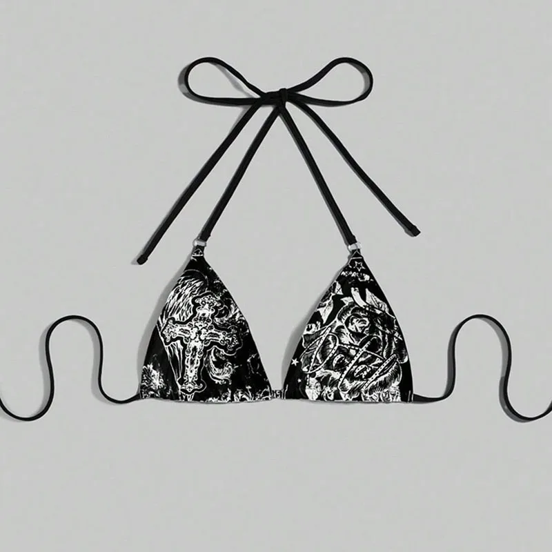 

Европейский и американский стиль, пасхальный крест, роза, принт, шнуровка, пляжное бикини, купальник с открытой спиной, Y2k, готический панк, сексуальная пряная девушка