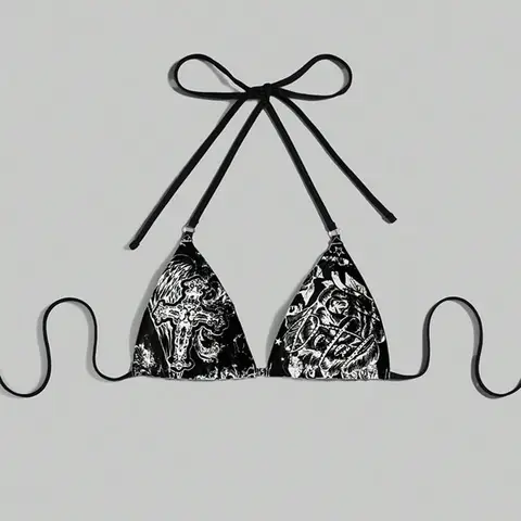 European and American style Easter cross rose print lace up beach bikini swimsuit backless Y2k gothic punk sexy spicy girl