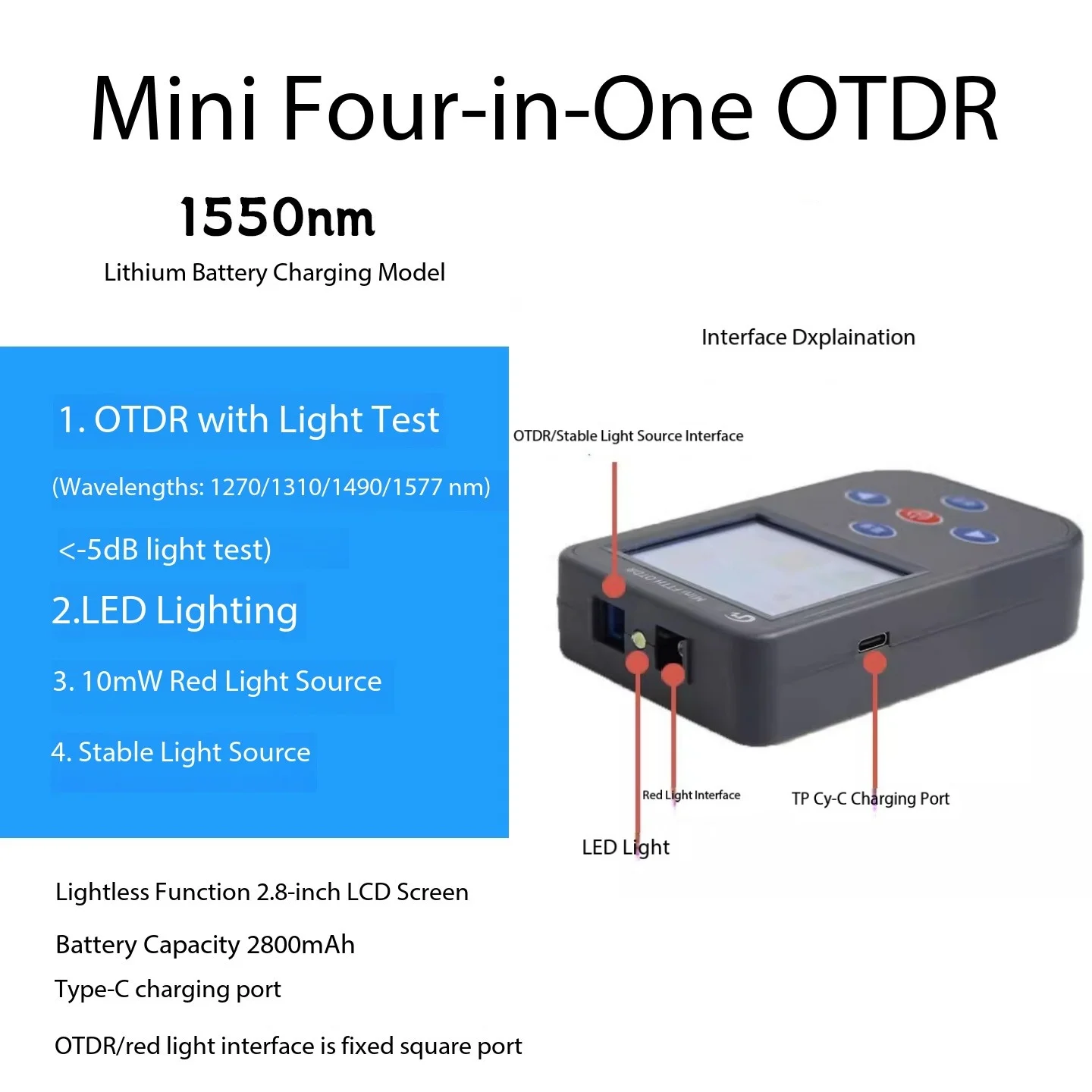 FTTH otdr Optical Time Domain Reflectometerdetection 50kmwith VFL/LED/Stable light source 1550/1610nm Active Fiber test