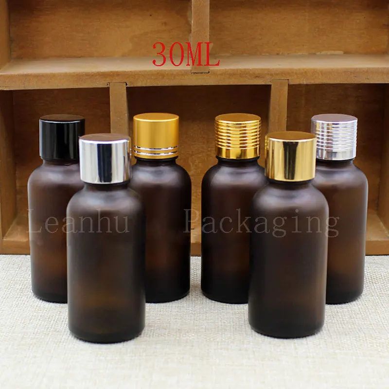 30ml x 24pc Brown Frosted Glass Essential Oil Bottle With Aluminum Screw Cap Empty Cosmetics Packaging Skin Care Containers