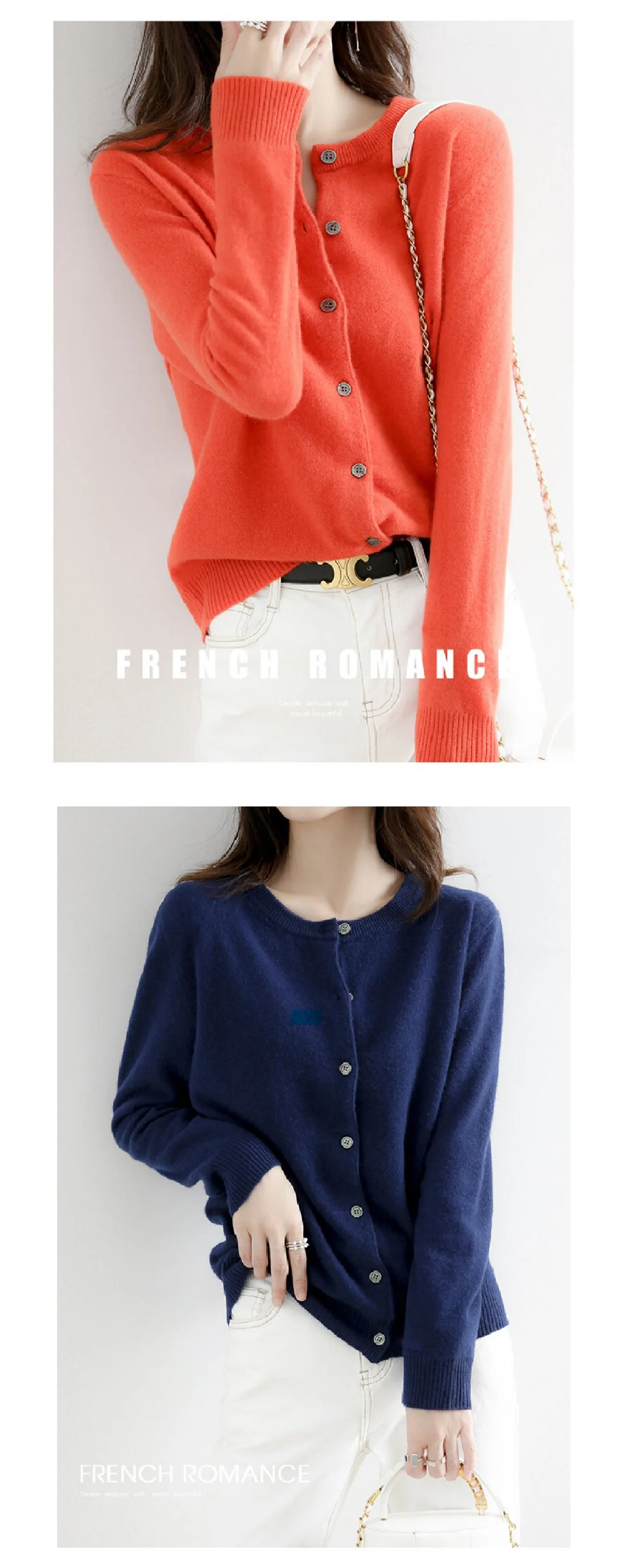 Neuer, locker geschnittener Pullover im koreanischen Stil für Damen, ideal für Frühling und Herbst, mit Rundhalsausschnitt, modisch und elegant, als lässige Arbeitskleidung oder Oberbekleidung geeignet, weiche und bequeme Strickjacke, einreihiger Mantel mit langen Ärmeln. – Detail 5