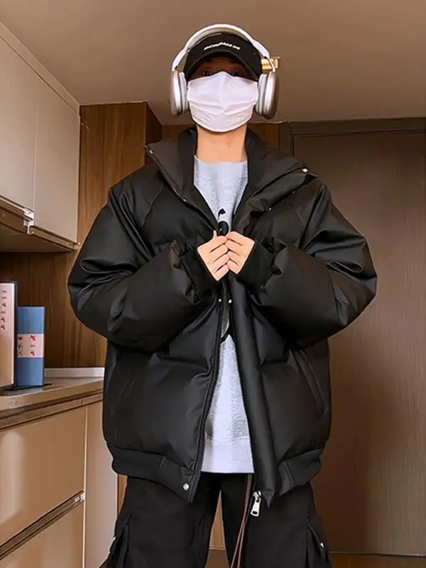 

American Sle ort PU Leather Embroidered Cotton Jaet Men's Winter Cleanfit Casual Bread Sle High End Feeling Coat