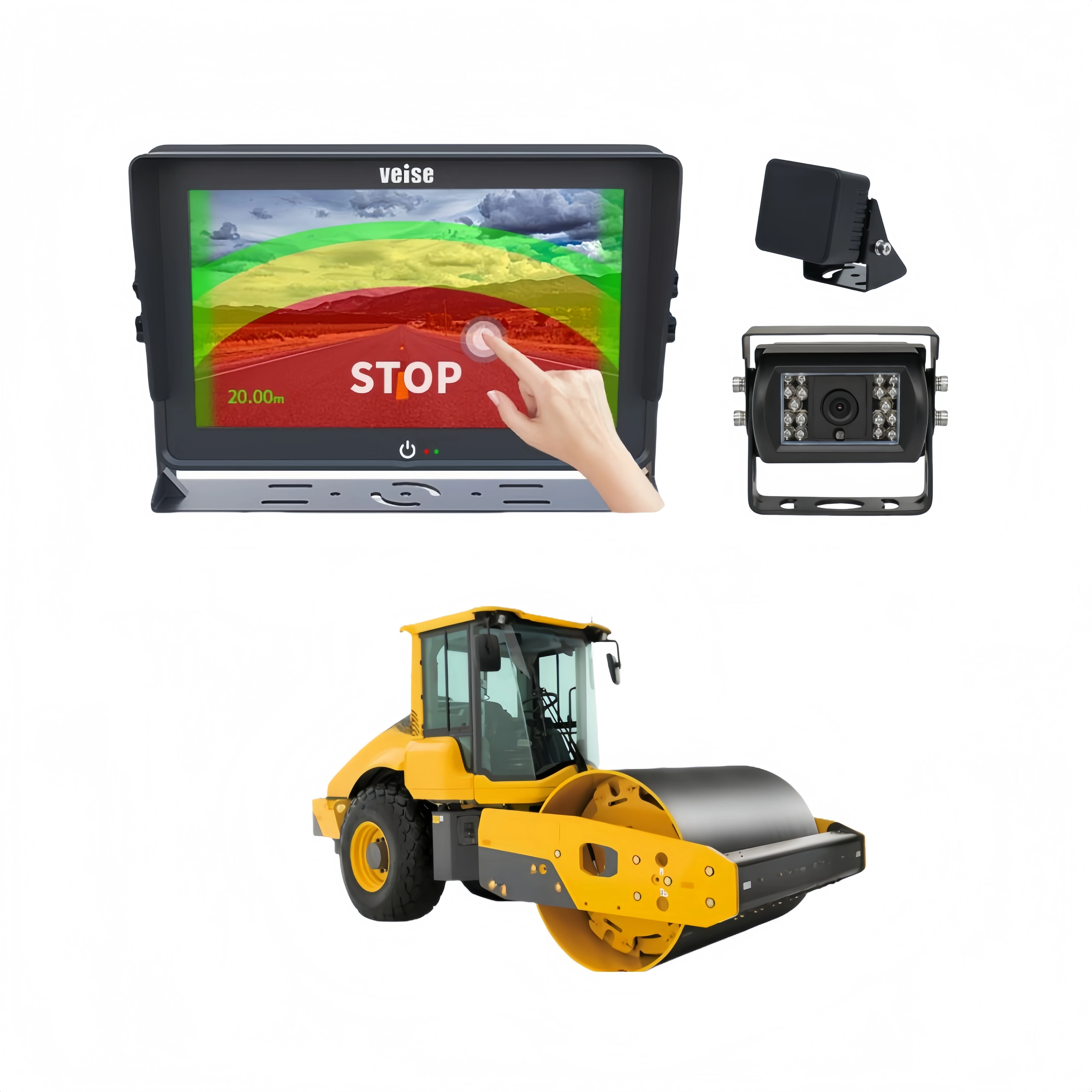 

77GHz Frequency Band Millimeter Radar And IR Reversing Camera System With Touch Screen For Construction Wheel Loaders Compactor
