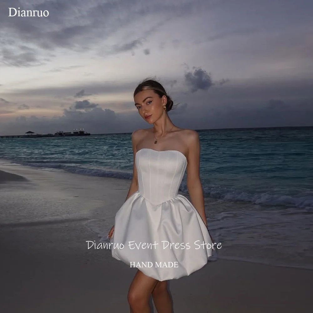 

Dianruo White Satin A Line Wedding Dress Mini Puffy Vestido De Noiva Modern Strapless Backless Homecoming Dresses Customized