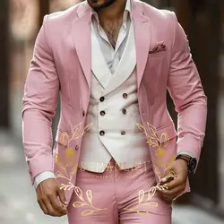 2024 Pink Jacket Pant Iovry Vest Men's Suit 3-piece Formal Wedding Tuxedo Groom Custom Made Suit Elegant Party Dress for Men