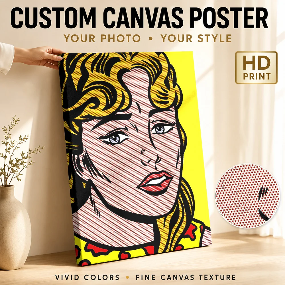 Roy Lichtenstein | Anxious Girl Canvas Poster Custom Photo Modern Aesthetic Wall Art for Bedroom Decor Ready to Hang Home Gift
