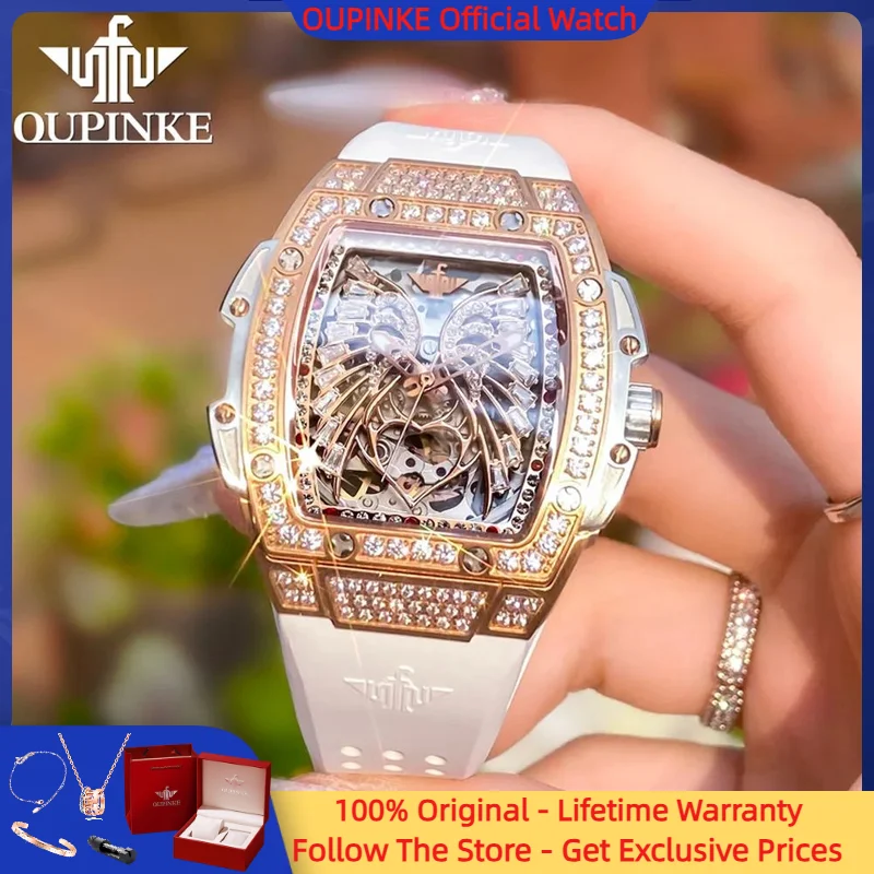 

OUPINKE 3220 Skeleton Flywheel Women Mechanical Watch Luxury Diamond Sapphire Mirror Waterproof Watch Elegant Dress Women Watch