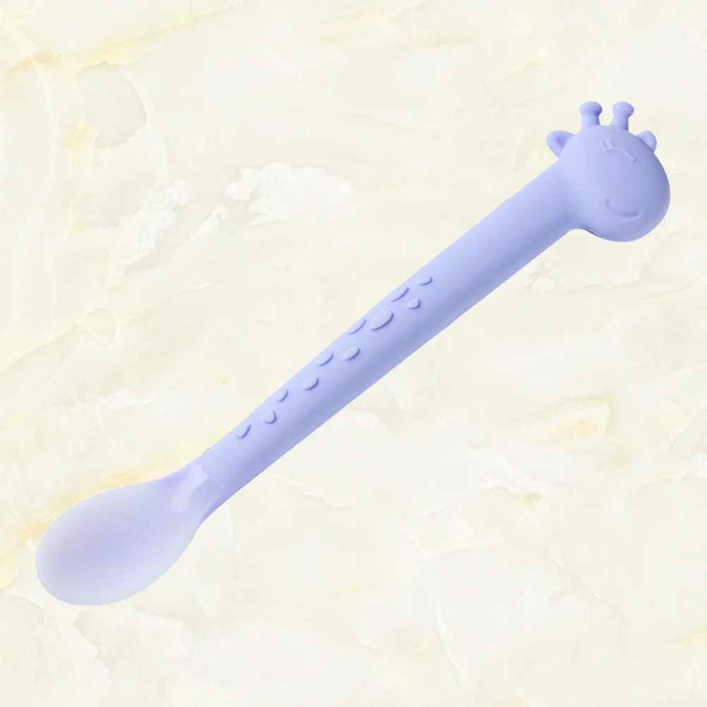 

Baby Silicone Soft Spoon Purple Non Slip Grip Creative Feeding Microwave Safe Rice Paste Spoon for Kids Newborn