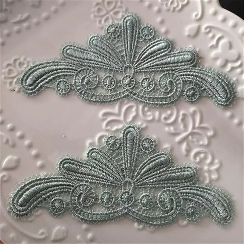 10Pcs/Lot 6*14cm Shiny Light Green Fan Hollow Gradient Sewing Motif Venise Lace Applique for Garment Embroidery Lace Patches