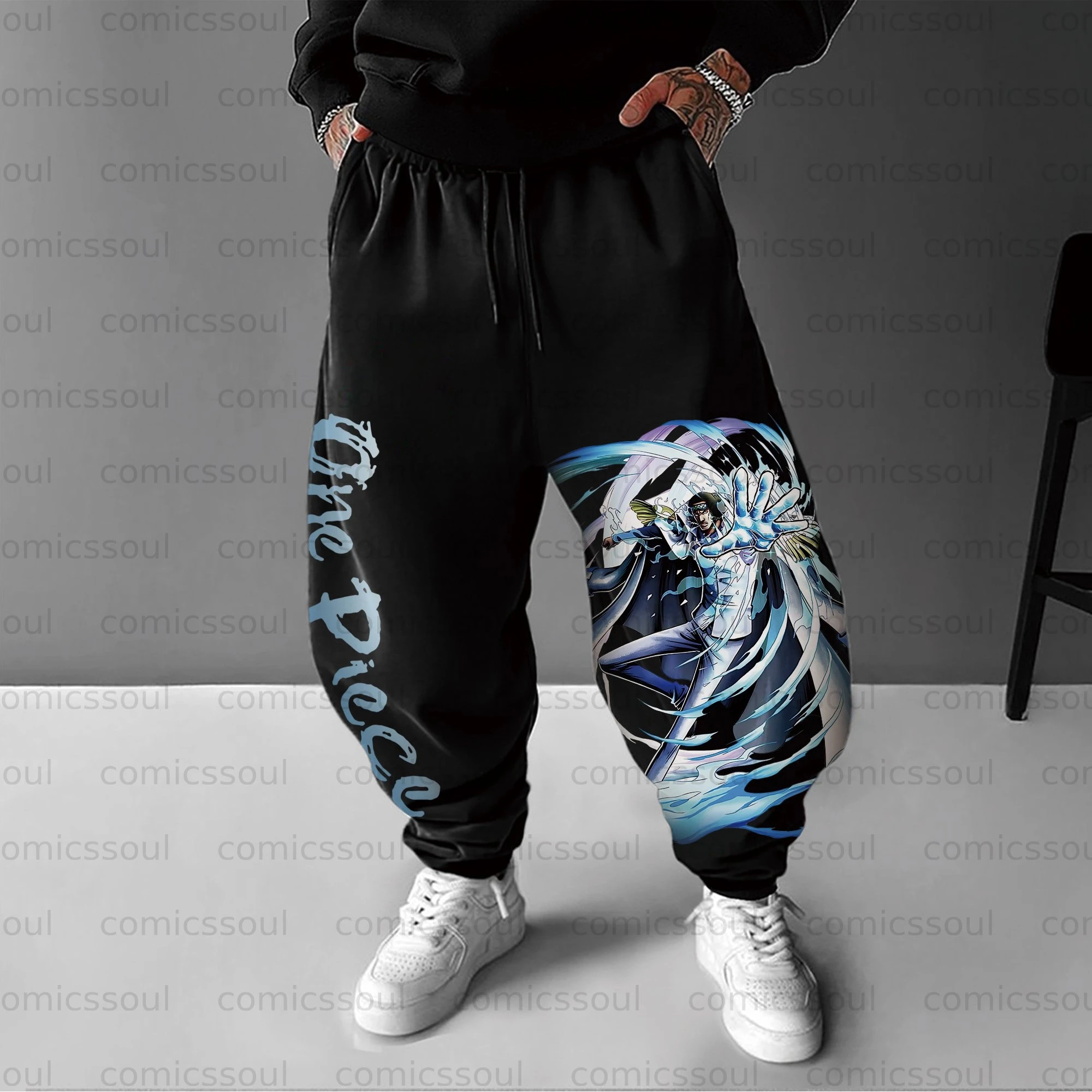 ワンピース ルフィ ボア・ハンコック カップルプリント ジョガーパンツ ブラック ハーレムスタイル ユニセックス ルーズフィット スウェットパンツ 男女兼用 秋冬