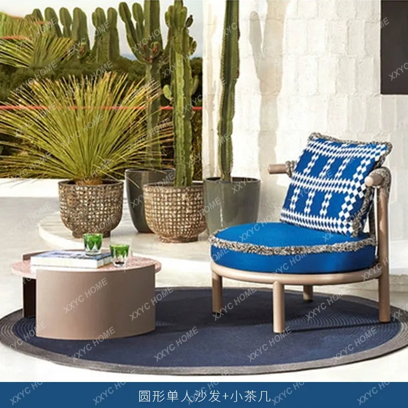 Outdoor sofa courtyard open-air rattan chair creative casual garden sun room personalized curved sofa coffee table combination