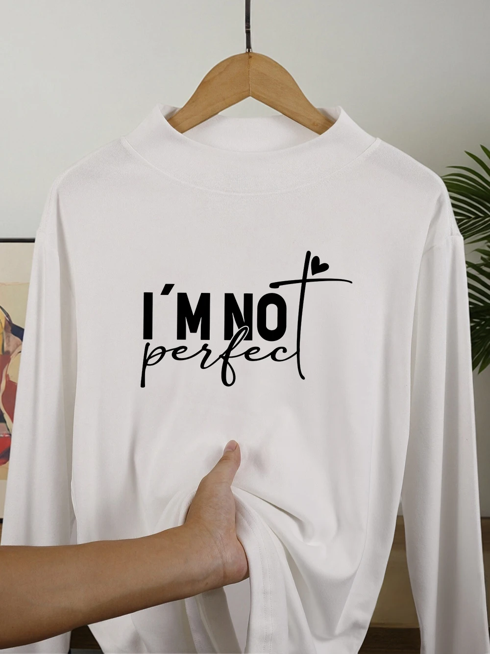 

Футболки с буквенным принтом «I'M Not Perfect», женские осенне-зимние футболки с длинными рукавами, облегающие теплые топы с полуводолазкой