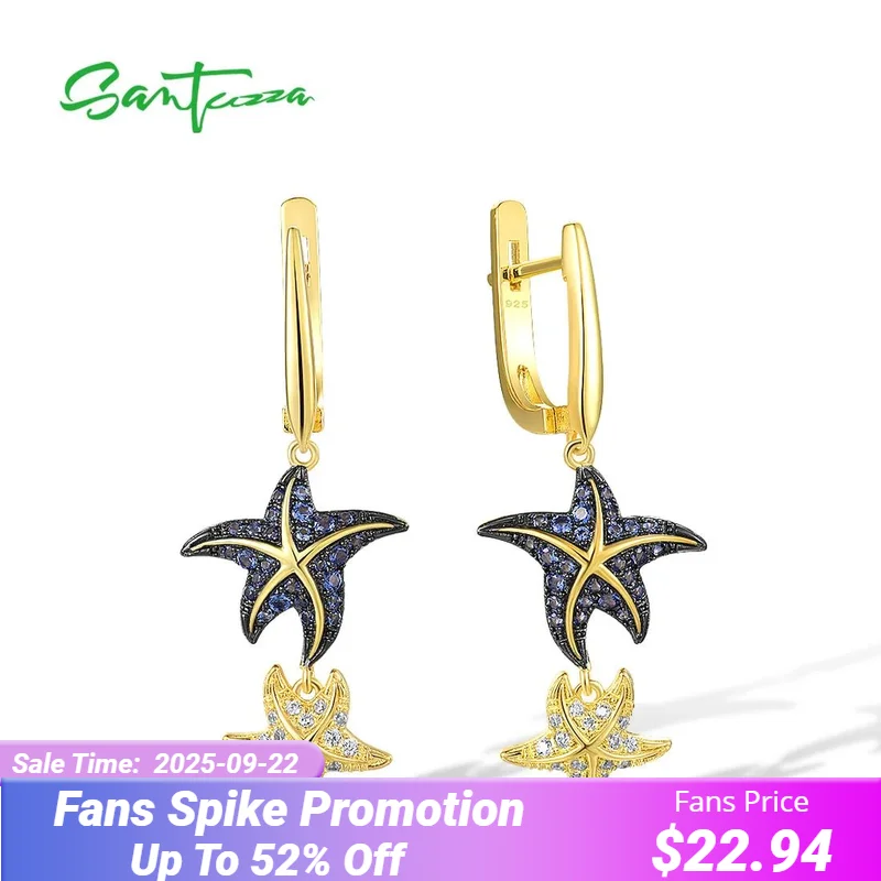 

SANTUZZA 925 Sterling Silver Dangling Earrings For Women Blue Nano And White Cubic Zirconia Star Fish Chic Fine Jewelry Handmade