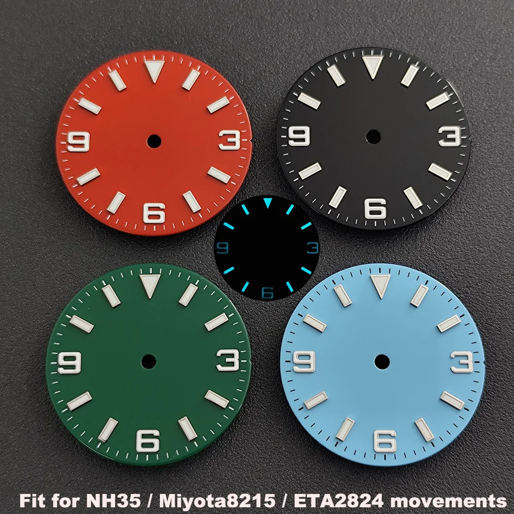 قرص رقمي 28.5 ملم مناسب لحركة NH35 Miyota8215ET2824 أزرق وأخضر مضيء NH35 قطع غيار ساعة المؤشر