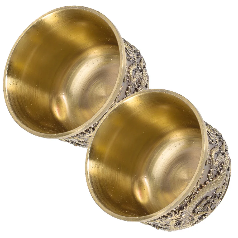 2pcs Bronze Dragon Ancient Chinese Retro Teacups Sturdy Zinc Alloy Smooth Eye-catching Water Milk Coffee Tea Hot