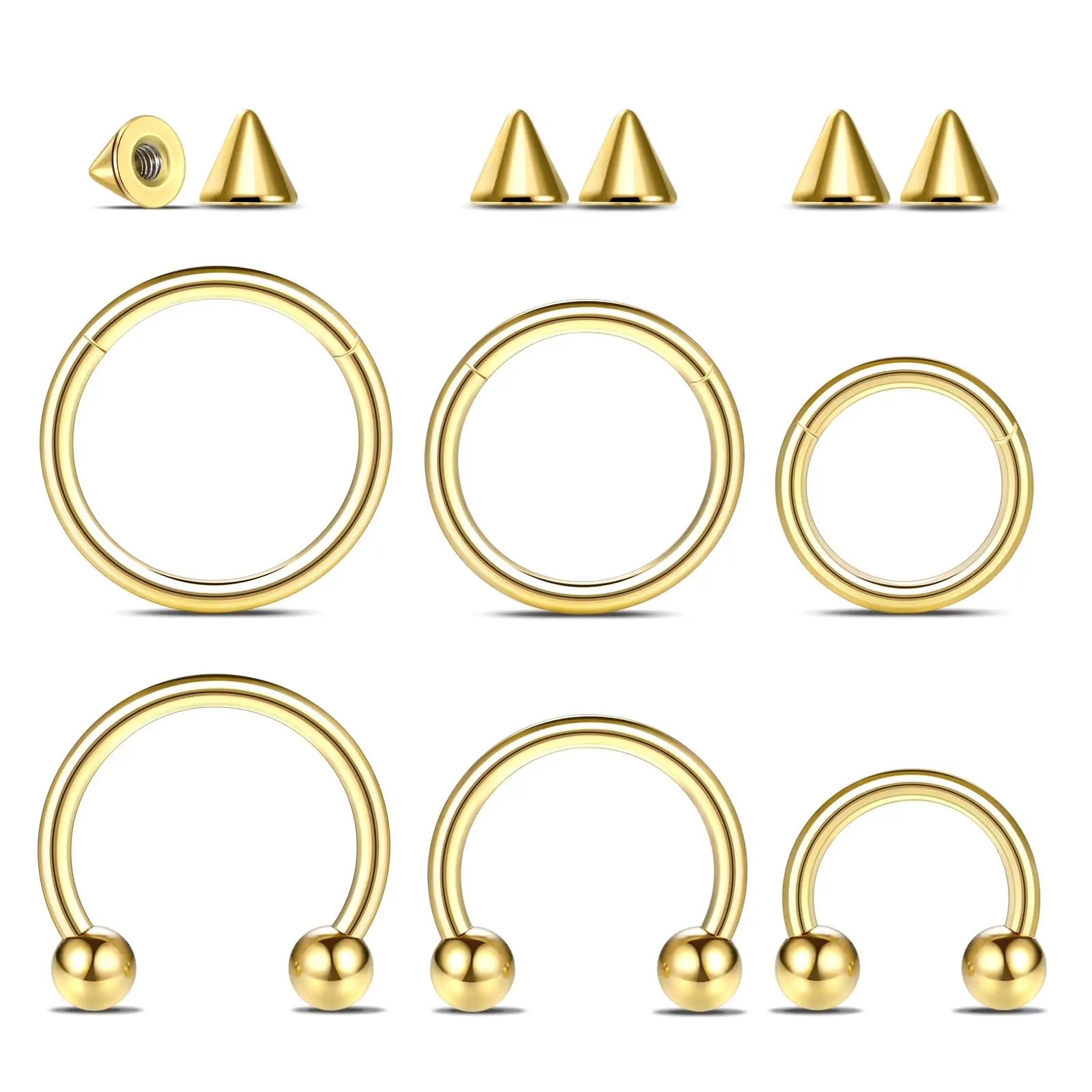 

1/6/12PCS Nose Septum Rings 16G Surgical Steel Nose Piercing Jewelry 8mm 10mm 12mm Horseshoe Lip Earring Eyebrow Hoop Gold