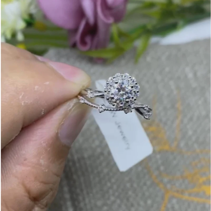 0.5ct D Color VVS1 Solid 14K Real White Gold CVD  Flower Shape Lab Grown Diamond Engagement Ring Halo Setting for Women