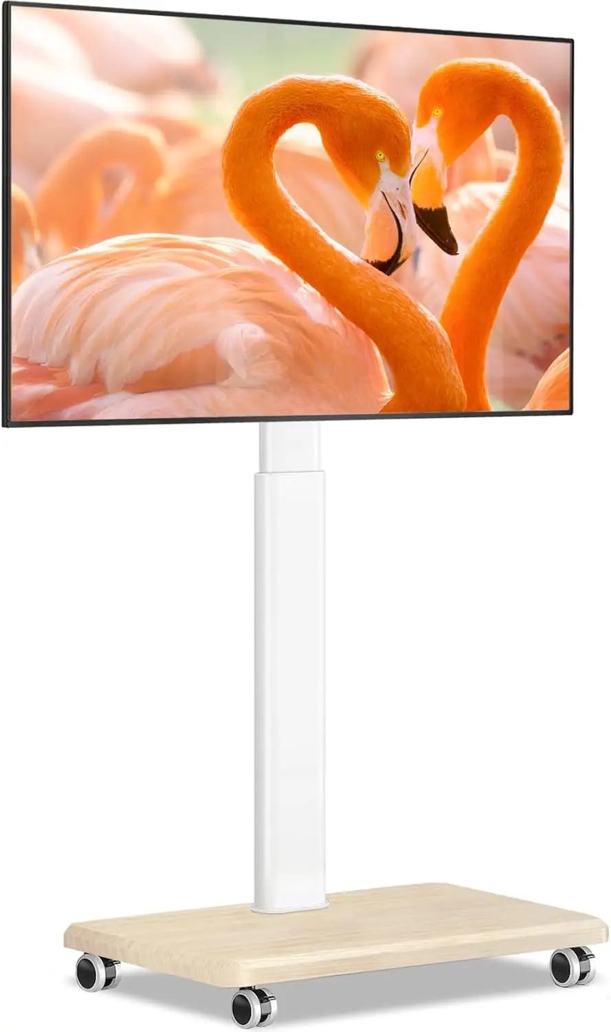 

Rolling TV Stand for 32-70 Inch TVs, Mobile Cart with Height Adjustment and Wheels, White Floor Stand for Living Room