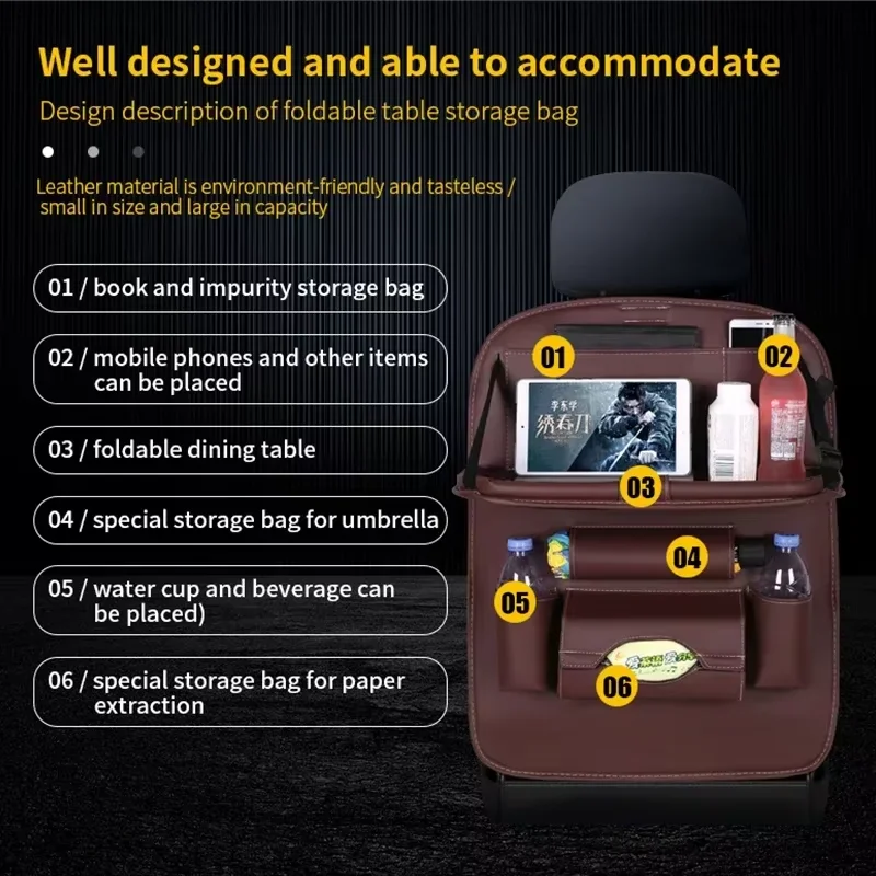 Auto-Rücksitz-Organizer, Aufbewahrungstasche mit faltbarem Tischtablett, Tablet-Halter, Taschentuchbox – Detail 4