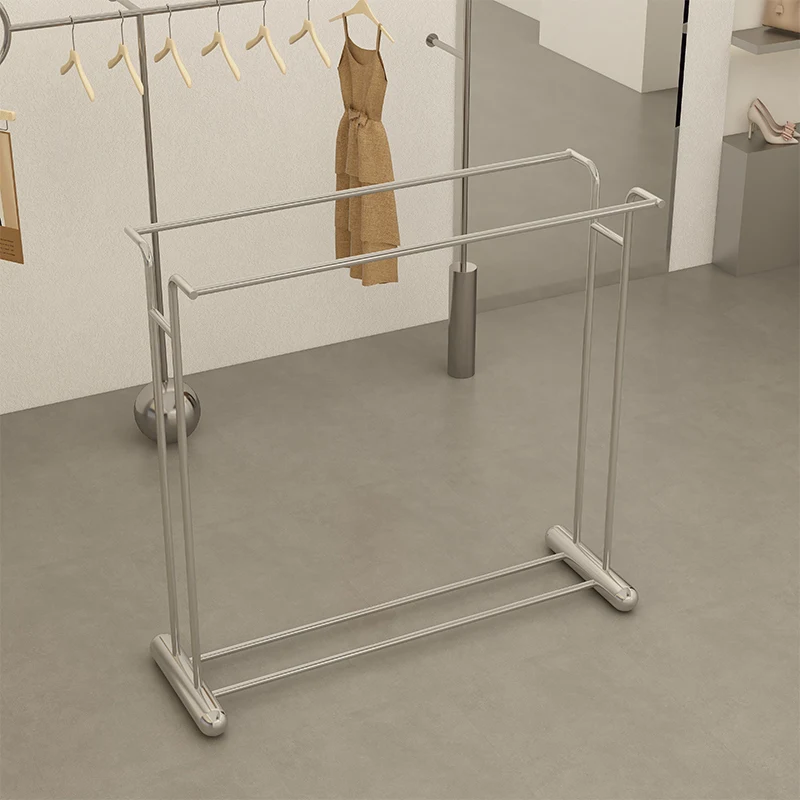 Clothing display rack Stainless steel middle island rack Floor-to-ceiling double-row hanger Parallel bars Special shelf