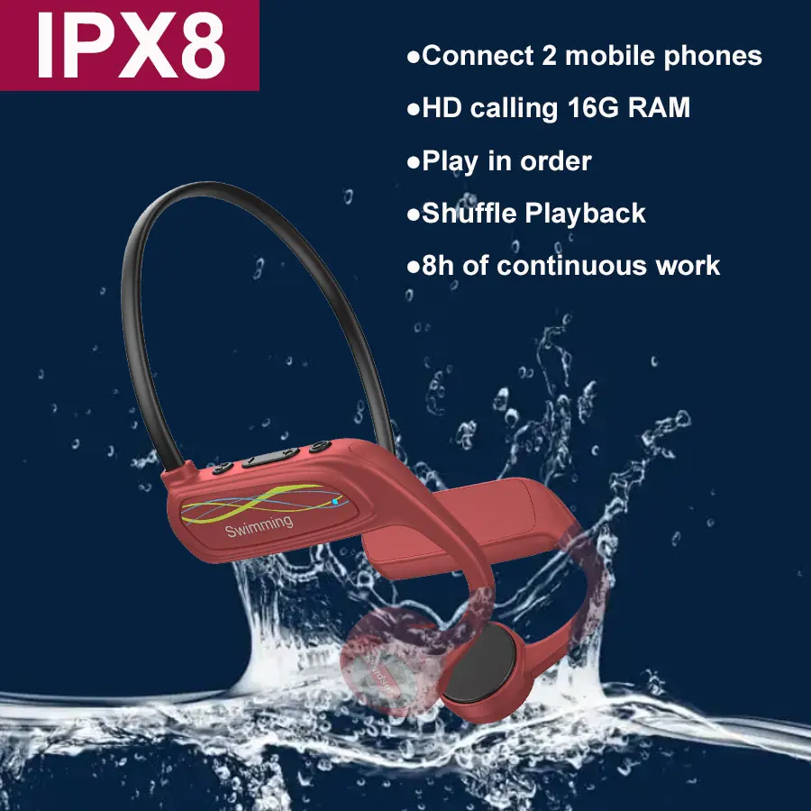 For MI Sony double connection Wireless Earphone Bone Conduction  IPX8 Headphone Swimming Waterproof Mp3 16G Player With Mic