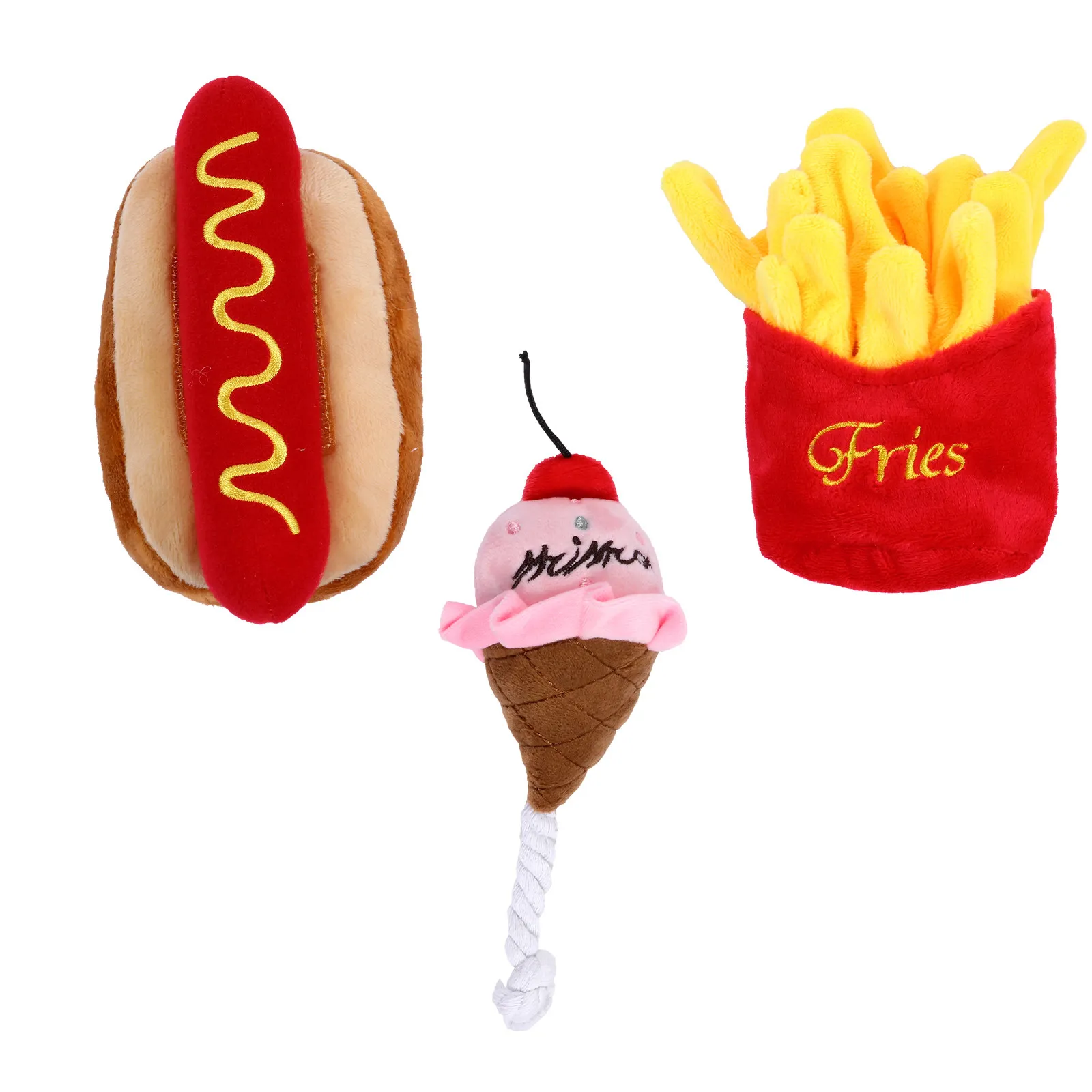 

3Pcs Vibrant Simulation Food Design Squeak Sound Plaything Dog Cat Small Breed Friendly Chew Resistant Interactive Game Pet