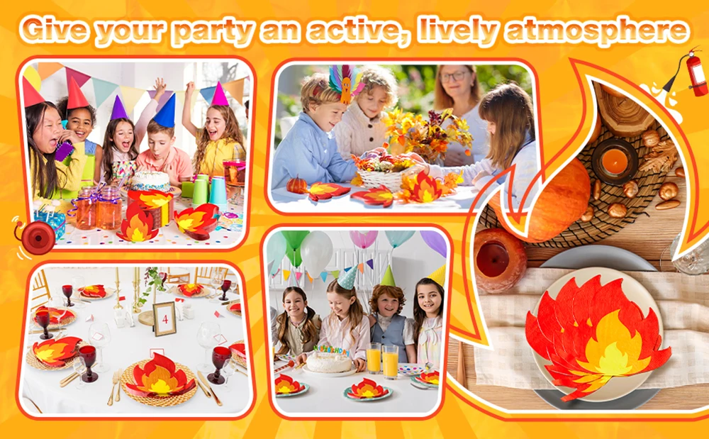 16/32 Stück Feuerservietten, flammenförmige Servietten für Feuerwehrmann-Thema, Feuerwehrauto, Geburtstag, Feuerwehrmann, Pfingsten, Party, Einwegzubehör – Detail 2