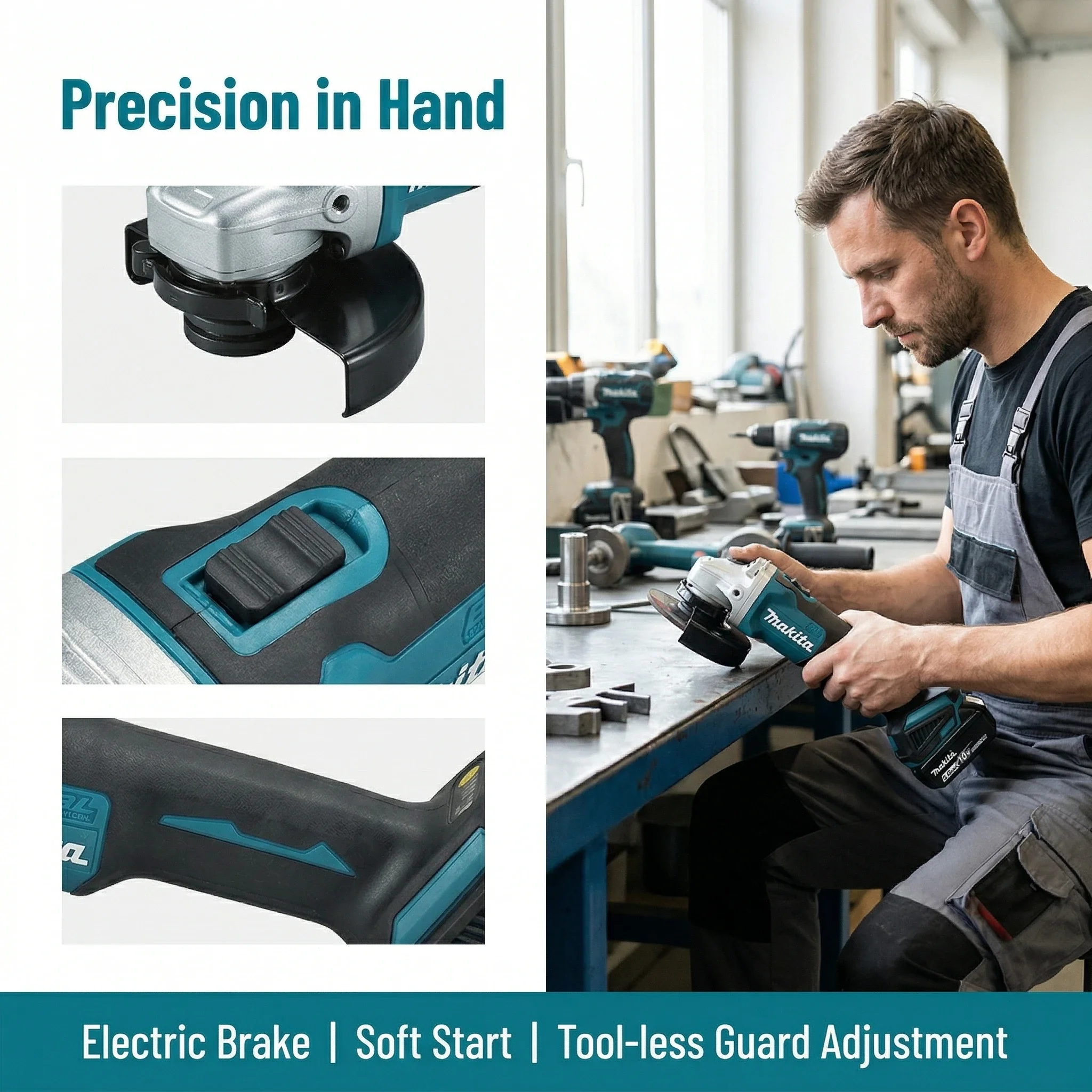 Makita DGA404 18V 100mm Elektrowerkzeug Schleifgerät Kabelloses Elektrowerkzeug Elektrischer Winkelschleifer Bürstenloser Schleifer – Detail 4